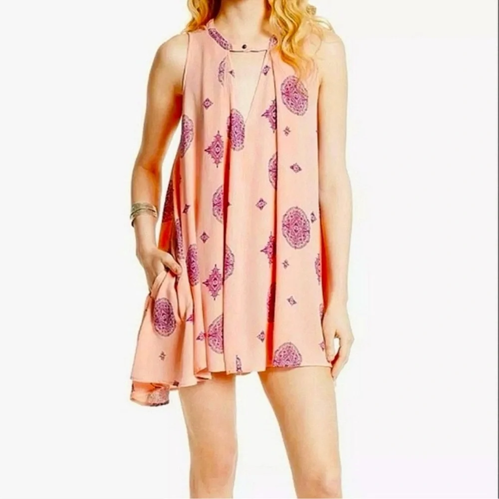 Free People Tree Swing Tunic Dress in Pink /Purple - Size Medium